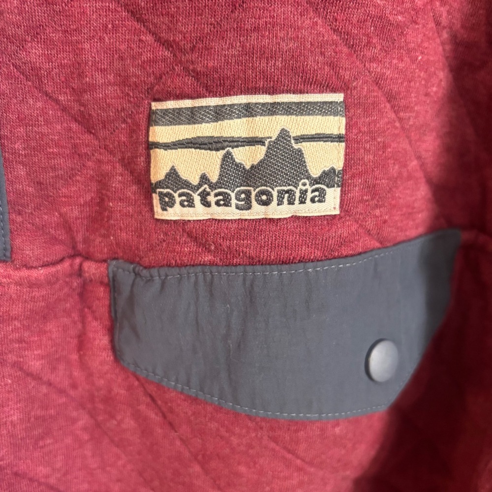 Patagonia Mens Pullover Sz L Burgundy Quilted Snap T Sweater Shirt Organic Cotto - Picture 7 of 10
